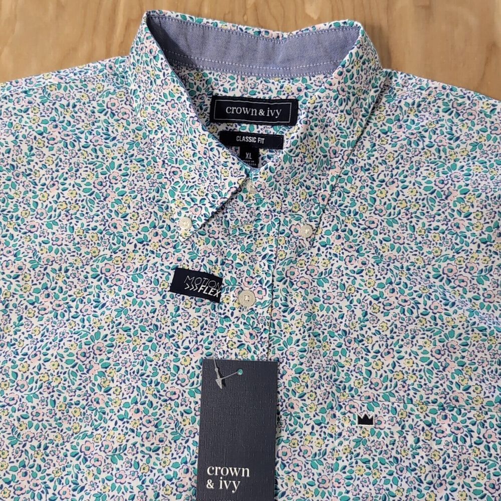 NEW Mens MED Crown & Ivy Button Front Shirt Short Sleeve Floral NWT Hawaiian